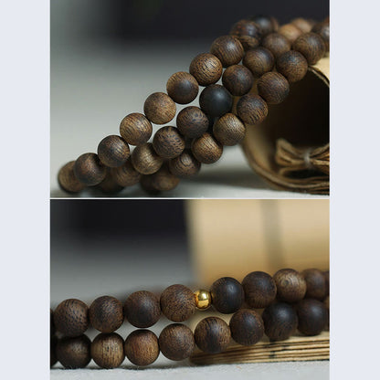 MythStone 108 Mala Beads Nha Trang Bai Qinan Agarwood Cyan Jade Amber Strength Meditation Bracelet