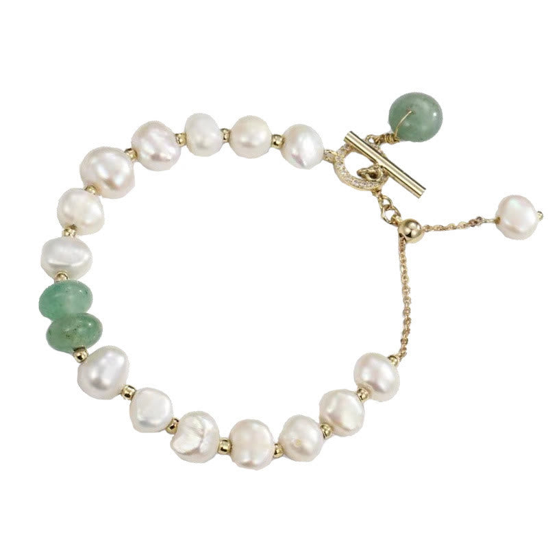 Mythstone Pearl Green Strawberry Quartz Bead Healing Chain Bracelet