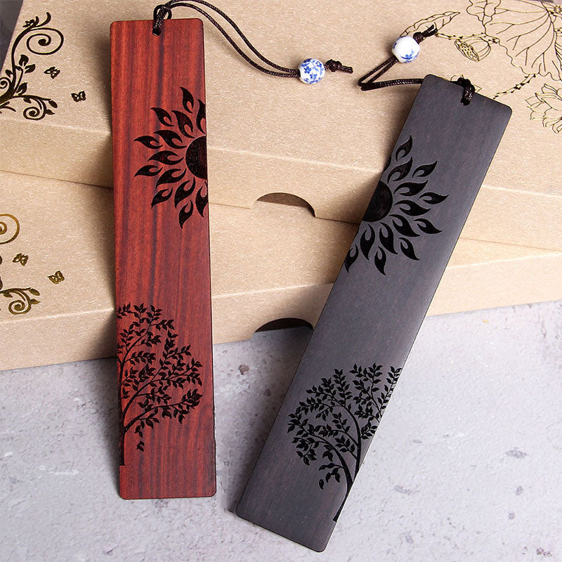 Mythstone Sun Tree Ebony Wood Small Leaf Red Sandalwood Bookmarks With Gift Box