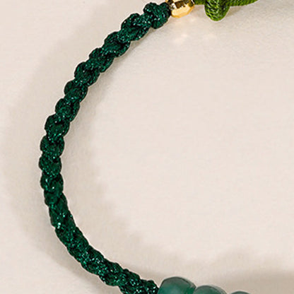 Mythstone 925 Sterling Silver Hetian Jade Luck Braided Green Rope Bracelet