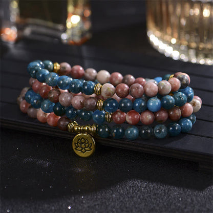 Mythstone Lazurite Picasso Jasper Amazonite Rhodonite Apatite Positive Lotus Prayer Bead Bracelet