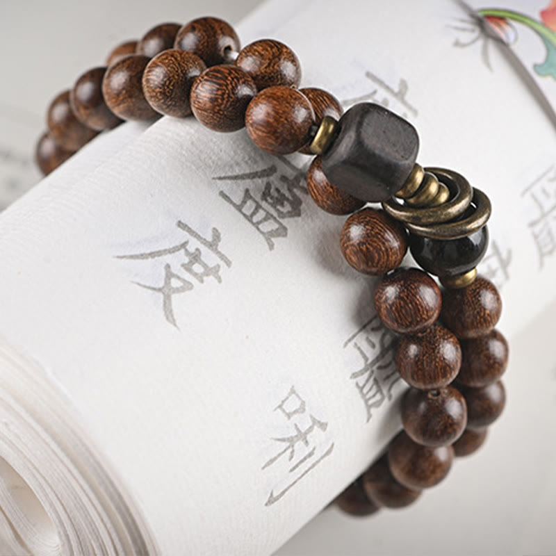 Mythstone Sandalwood Ebony Wood Bead Healing Single Double Wrap Bracelet