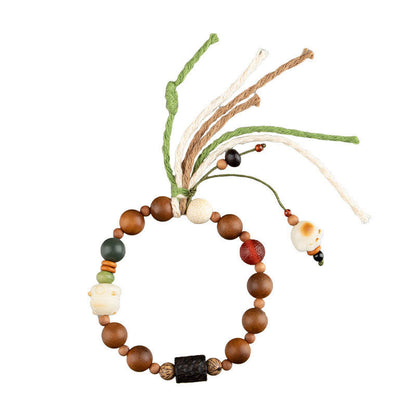 Pulsera con borlas de protección de la buena suerte con forma de garra de gato y semilla de Bodhi de madera con rayo de Mythstone