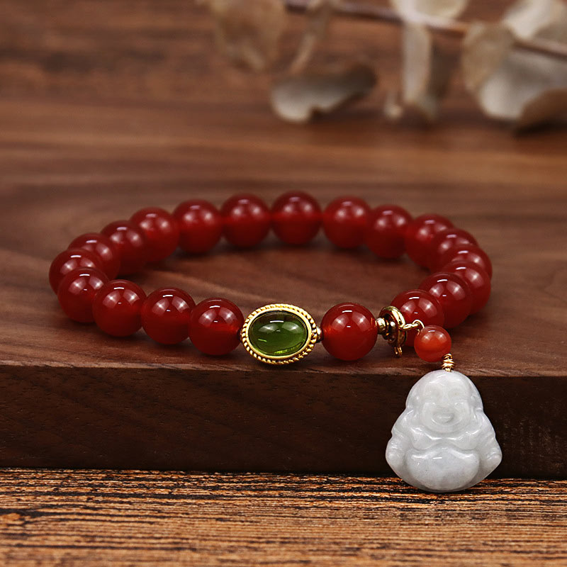 Mythstone Natural Red Agate Buddha Success Bracelet