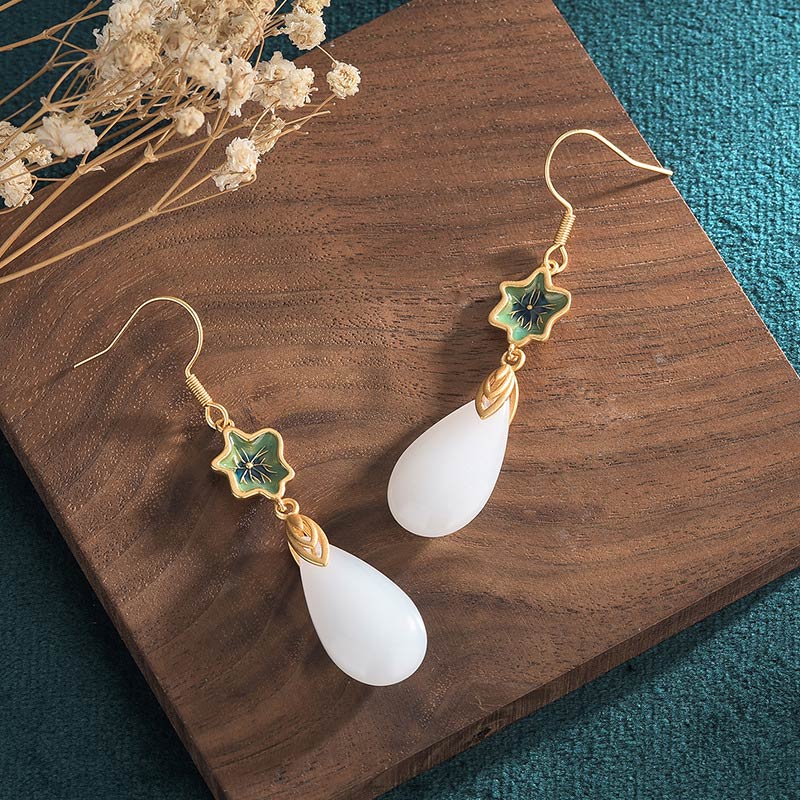 Mythstone FengShui White Jade Luck Drop Earrings