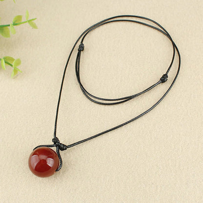 Mythstone Red Agate Bead Confidence Leather Rope Necklace Pendant