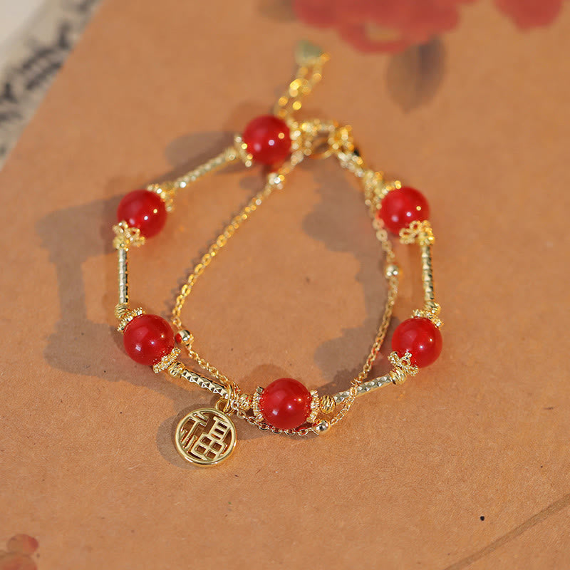 Pulsera de autoaceptación con dije de personaje Fu de ágata roja de Mythstone 