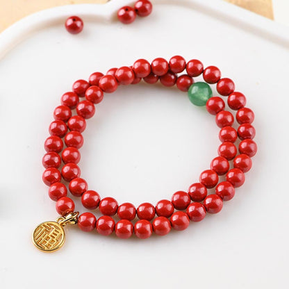 Mythstone Tibetan Cinnabar Green Aventurine Luck Bracelet Necklace