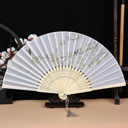 Mythstone Classic Birds Singing Flowers Handheld Bamboo Folding Fan