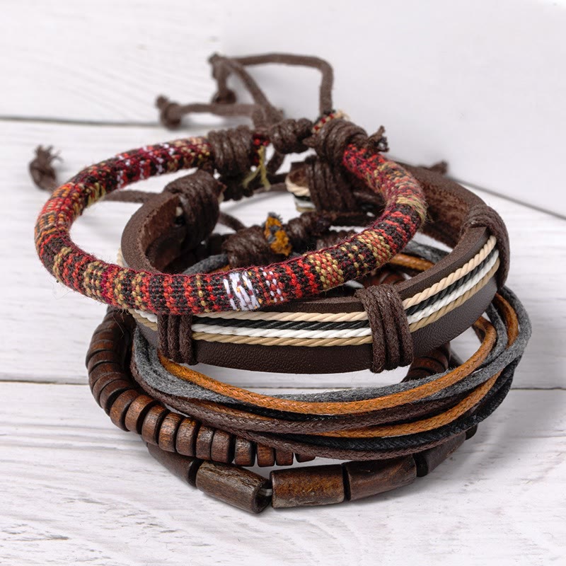 Mythstone Wrap Hemp Cords Wood Beads Leather Bracelet