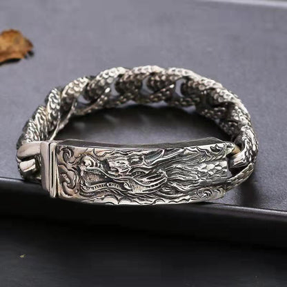 Mythstone Retro Dragon Scale Pattern Engraved Protection Bracelet