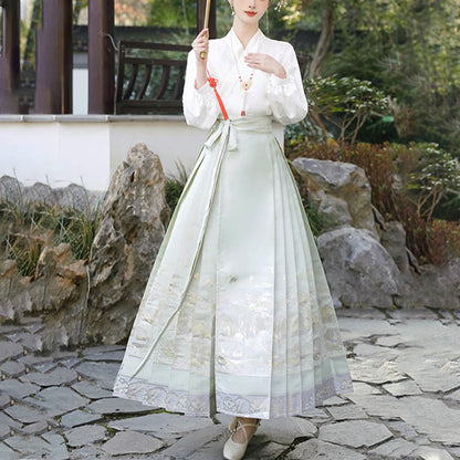 Mythstone Long Sleeve T-Shirt Top Tee Chinese Hanfu Flowers Horse Face Skirt Mamianqun