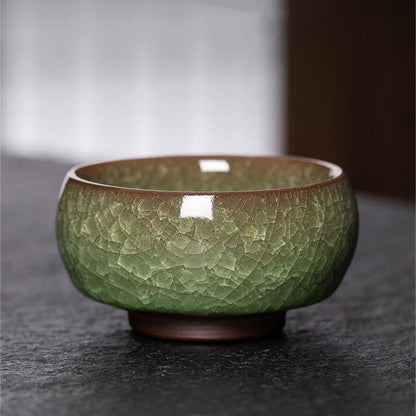 Mythstone Chinese Green Ice Crack Design Jianzhan Kiln Change Porcelain Teacup Kung Fu Tea Cup