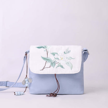 Bolso bandolera con bordado de camelia, epifilo, gardenia y flores de cerezo de Mythstone, bolso de hombro, bolso para teléfono móvil