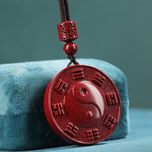 Mythstone Cinnabar Yin Yang Bagua Blessing Necklace Pendant