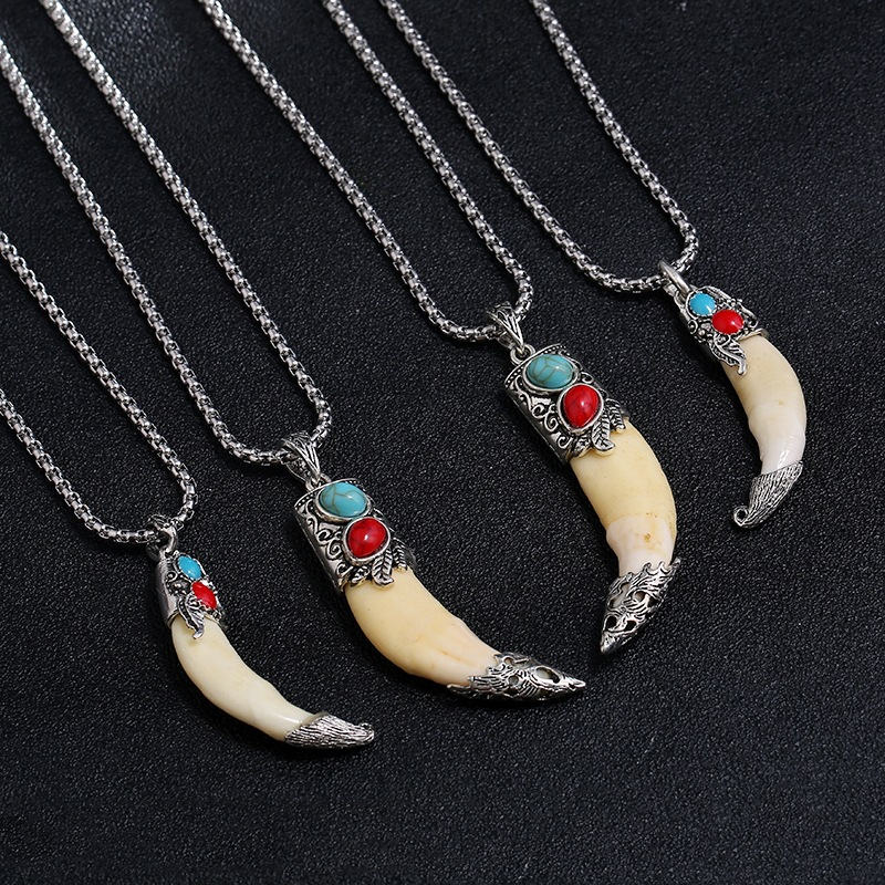 Mythstone Imitation Wolf Tooth Titanium Steel Balance Necklace Pendant