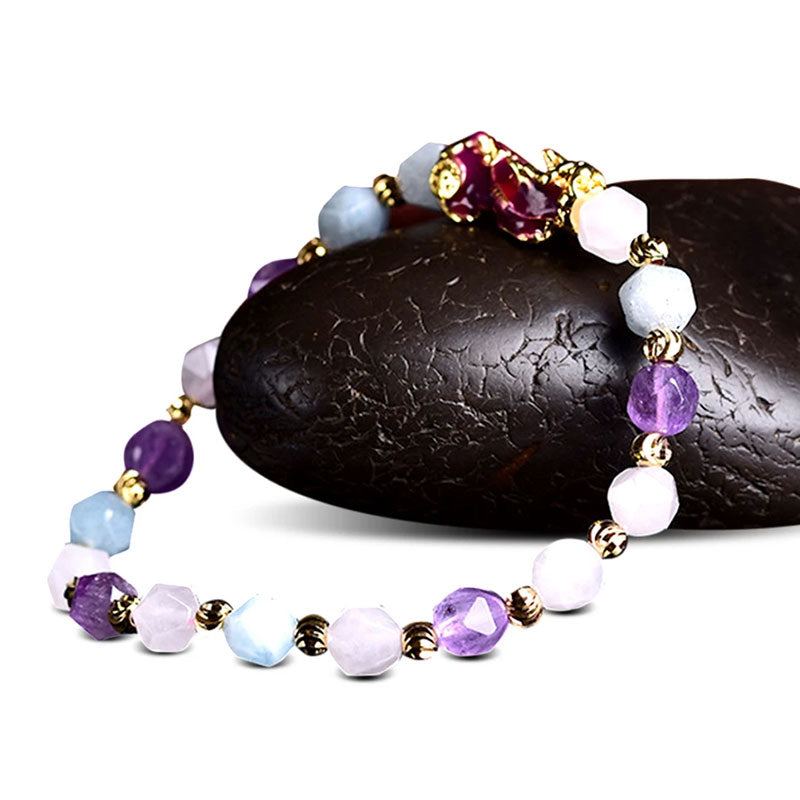 Mythstone Natural Amethyst Fortune Pixiu Charm Bracelet