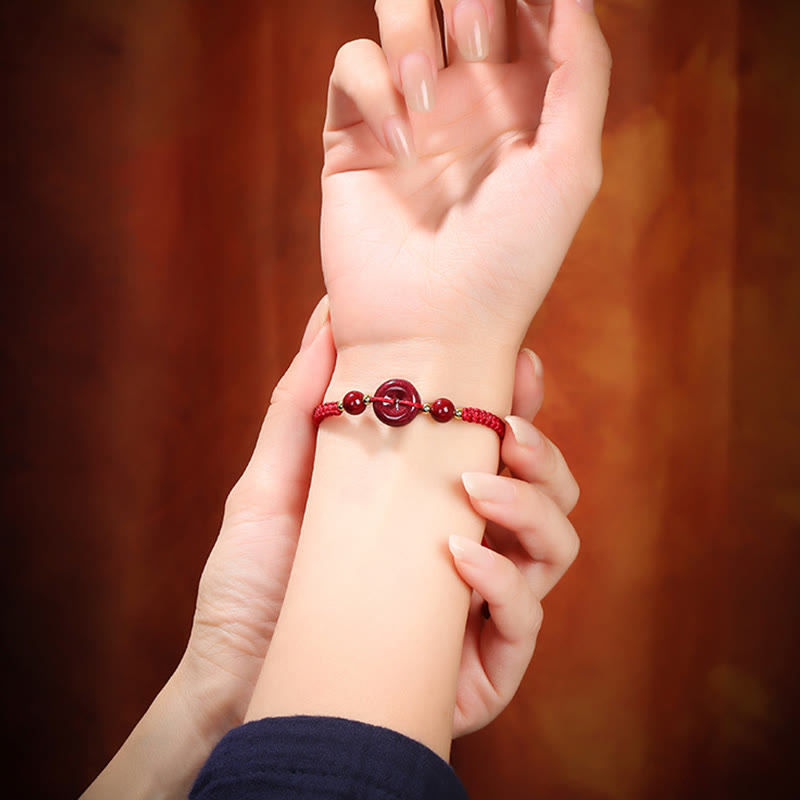 Mythstone Natural Cinnabar Peace Buckle Blessing String Bracelet