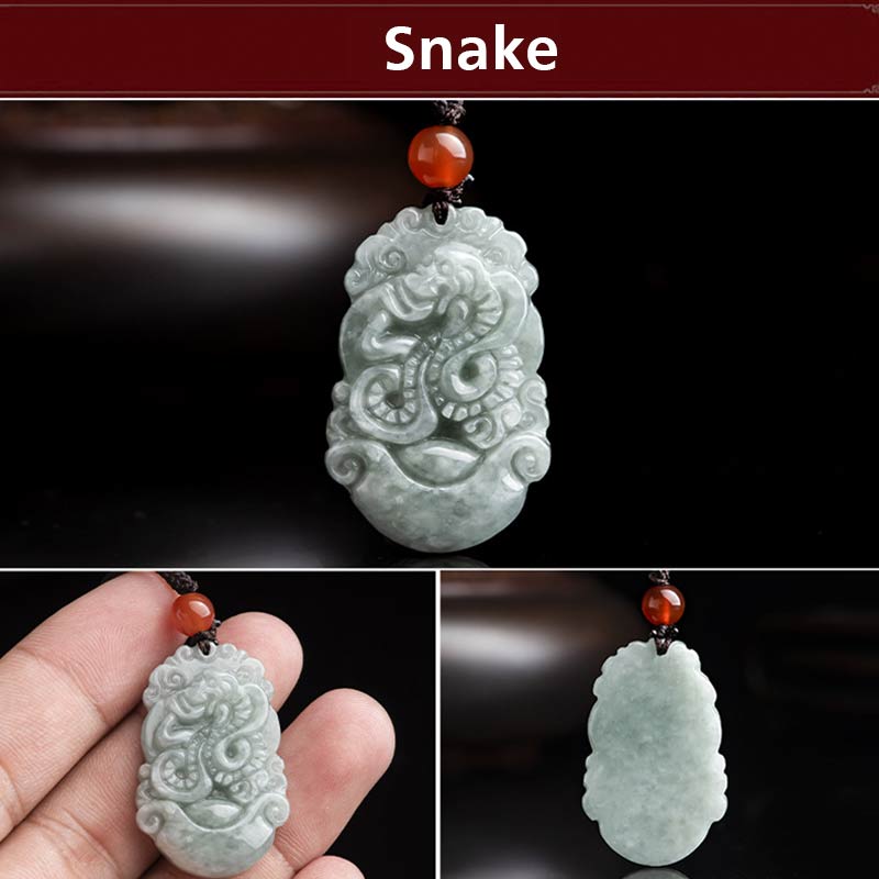 Mythstone Natural Jade 12 Chinese Zodiac Sucess Pendant Necklace Necklaces & Pendants Mythstone 11