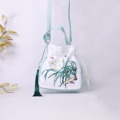 Mythstone Suzhou Embroidery Rabbit Lotus Epiphyllum Peony Magnolia Silk Tote Crossbody Bag Shoulder Bag Handbag