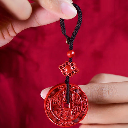 Mythstone Natural Cinnabar Mountain Ghosts Spend Money Bagua Blessing Necklace Pendant Key Chain