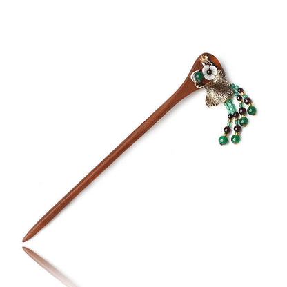 Mythstone Red Sandalwood Green Agate Ginkgo Leaf Protection Hairpin