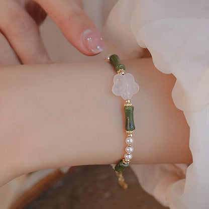 Mythstone Peridot Bamboo Flower Agate Pearl Peace Bracelet