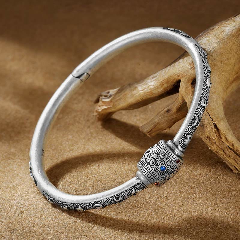 Mythstone 990 Sterling Silver Tibetan Auspicious Clouds Om Mani Padme Hum Engraved Creativity Bracelet Bangle