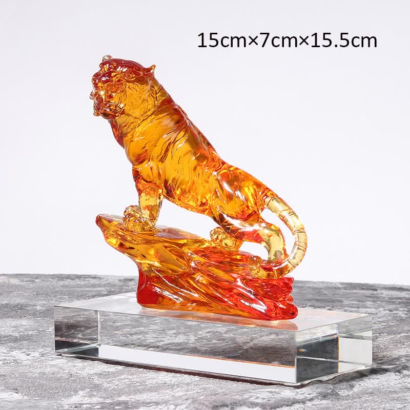 Mythstone Handmade Liuli Crystal Tiger Art Piece Protection Home Decoration