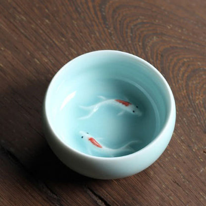 Mythstone Colorful Koi Fish Ceramic Teacup Kung Fu Tea Cup Bowl