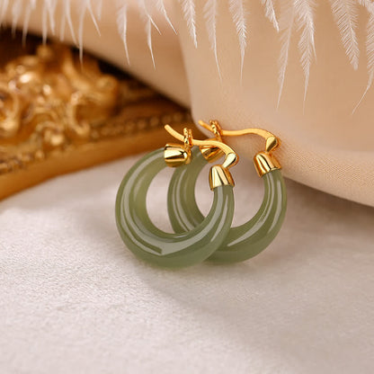 Mythstone Round Jade Cyan Jade Prosperity Luck Drop Earrings