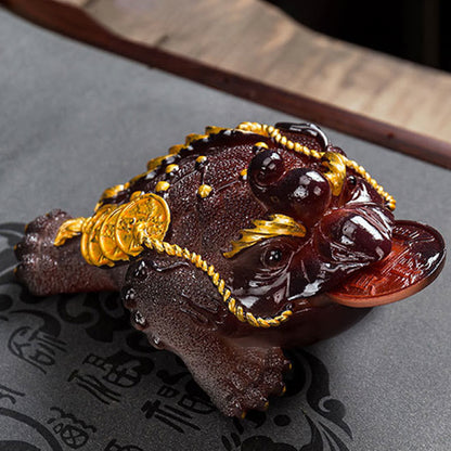 Mythstone Color Changing FengShui Wealth Lucky Frog Copper Coin Tea Pet Resin Figurine Decoration