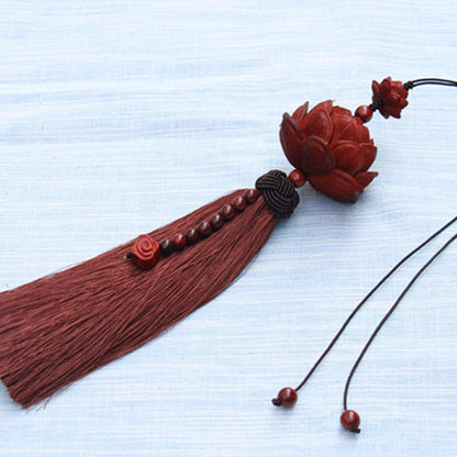 Mythstone Tibetan Small Leaf Red Sandalwood Lotus Luck Protection Tassel Decoration