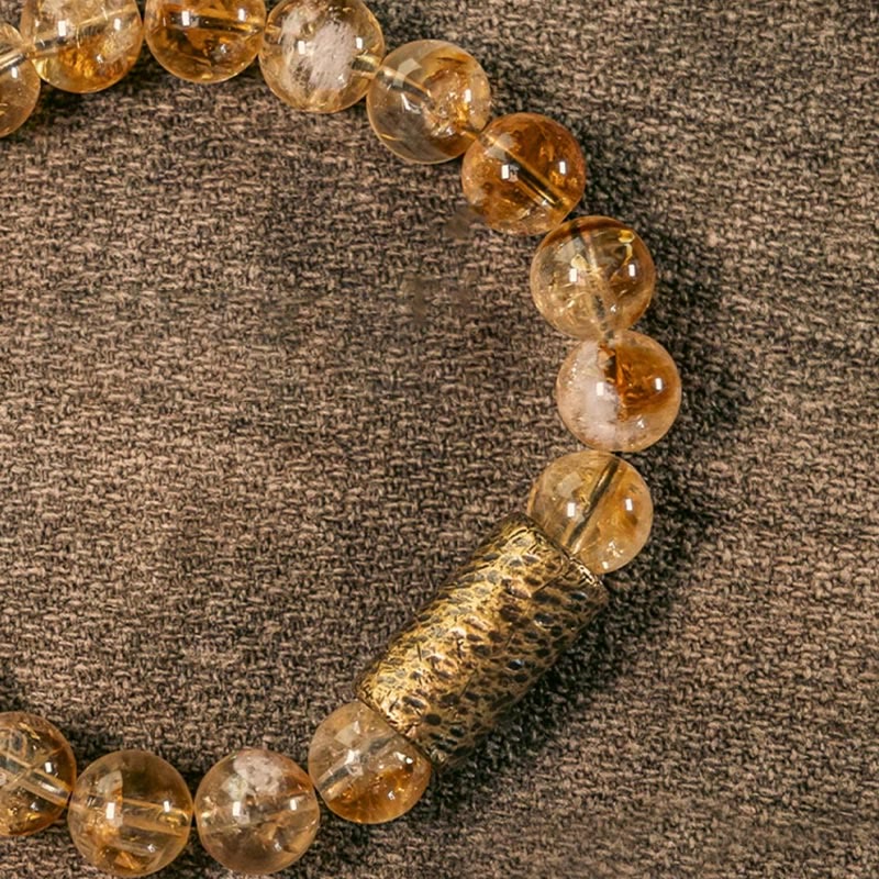 Mythstone Natural Citrine Crystal Brass Bead Protection Bracelet