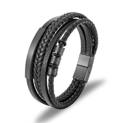 Mythstone Leather Multi-Layer Titanium Steel Balance Braided Magnetic Buckle Bracelet