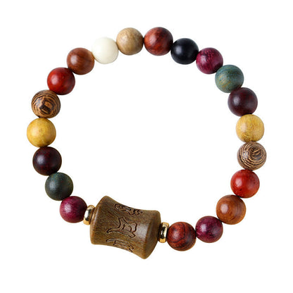 Mythstone Tibet Multicolored Sandalwood Om Mani Padme Hum Protection Bracelet