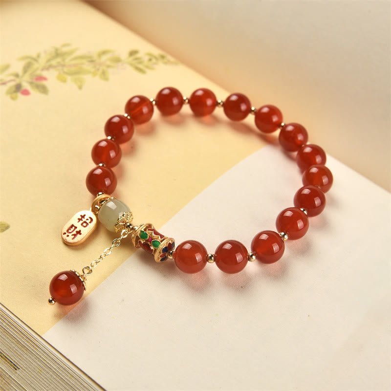 Mythstone Natural Red Agate Jade Confidence Fortune Blessing Charm Bracelet