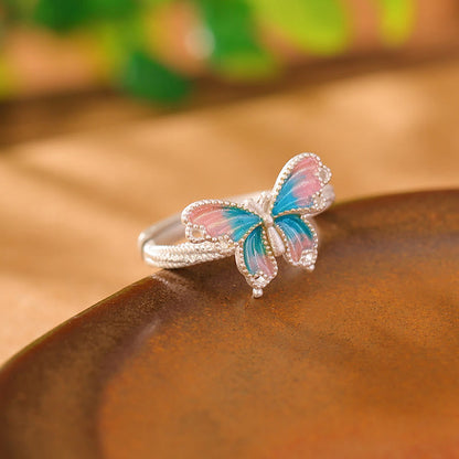 Mythstone 999 Sterling Silver Blue Pink Butterfly Love Freedom Ring