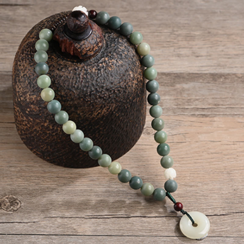 Pulsera de doble vuelta con hebilla de paz y sabiduría, semilla de bodhi, loto y jade cian