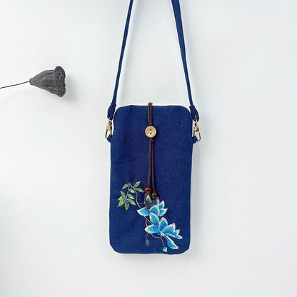 Mythstone Small Embroidered Flowers Crossbody Bag Shoulder Bag Cellphone Bag 11*20cm