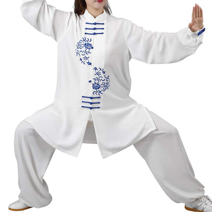 Mythstone Flower Embroidery Meditation Prayer Spiritual Zen Tai Chi Qigong Practice Unisex Clothing Set