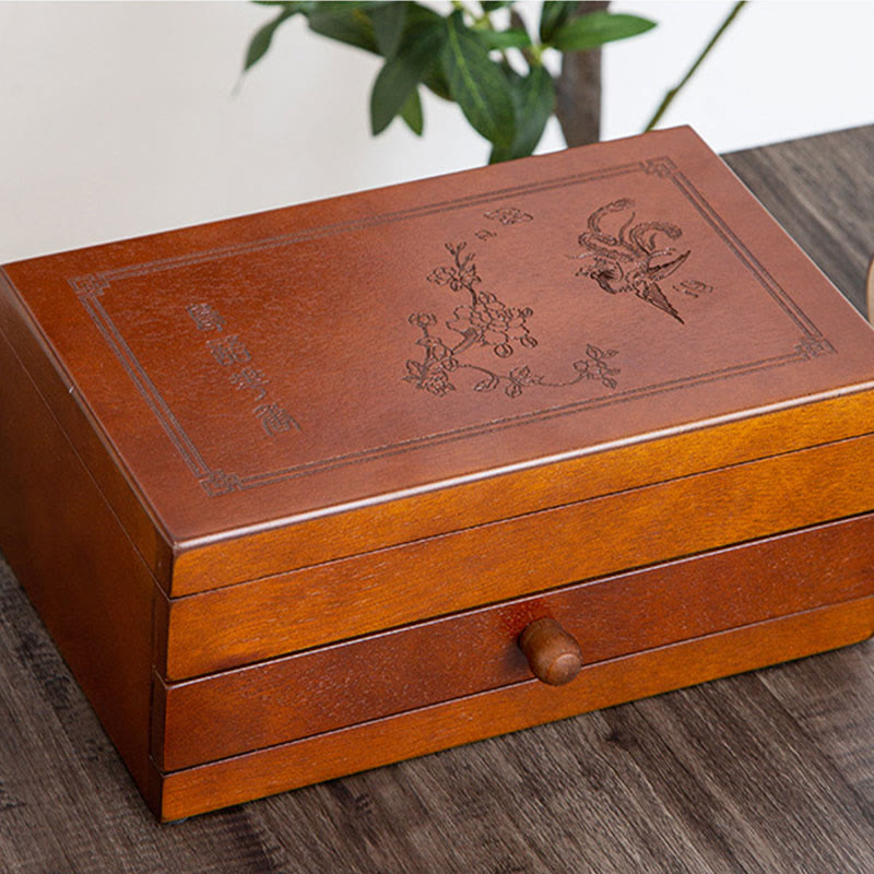 Mythstone Vintage Solid Wood Jewelry Box Flower Carved Jewelry Storage Box With Mirror