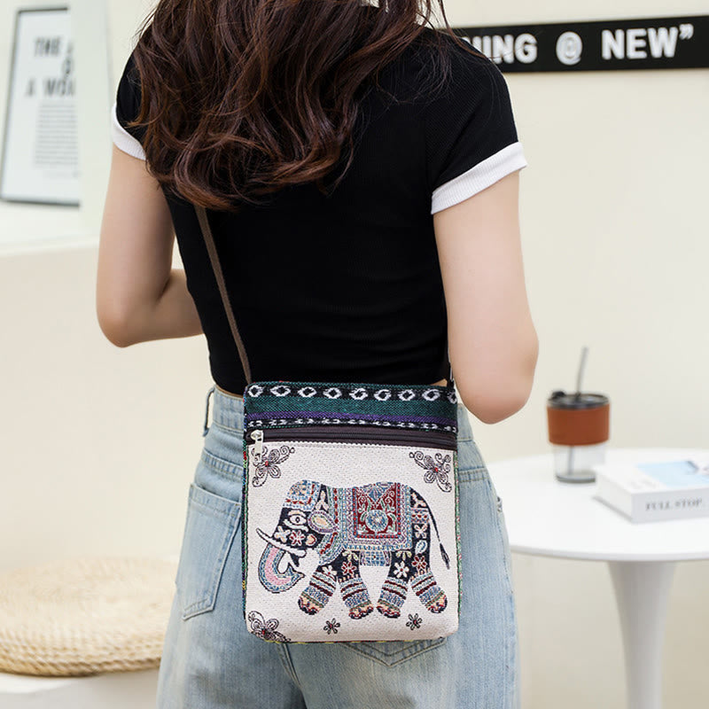 Mythstone Elephant Butterfly Embroidered Canvas Tote Bag Shoulder Bag Crossbody Bag