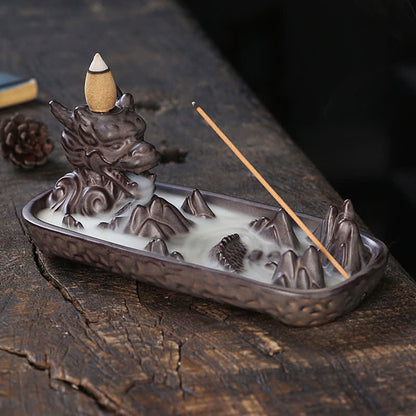 Mythstone Dragon Mountain Strength Ceramic Incense Burner Decoration