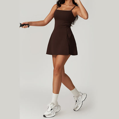 Vestido deportivo para mujer Mythstone de color liso, sin espalda, para tenis y yoga 