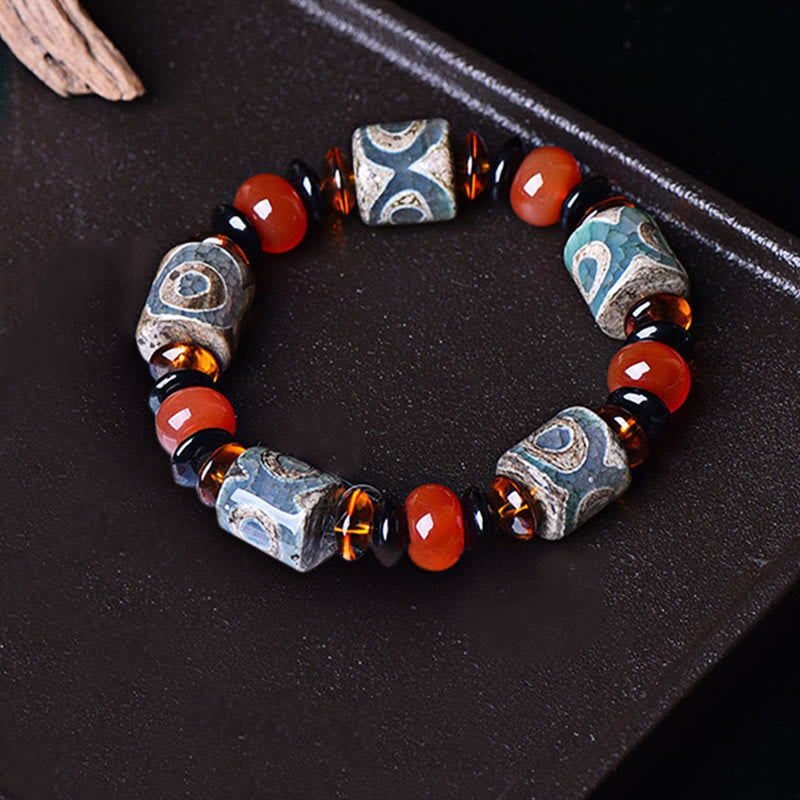 Mythstone Tibetan Three-eyed Dzi Bead Agate Protection Happiness Bracelet