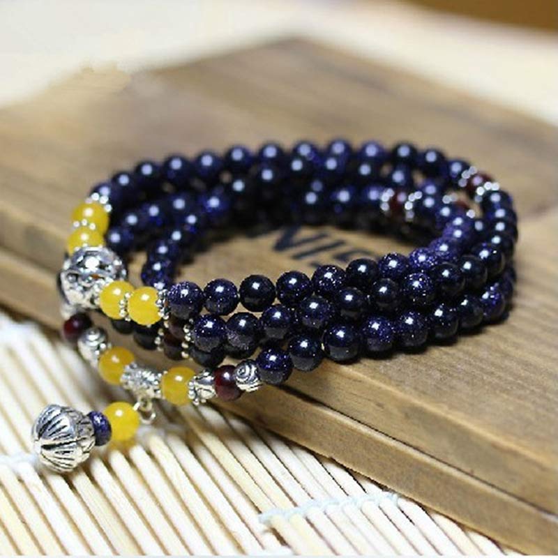 Pulsera con dije de riqueza de piedra arenisca azul MythStone Mala 