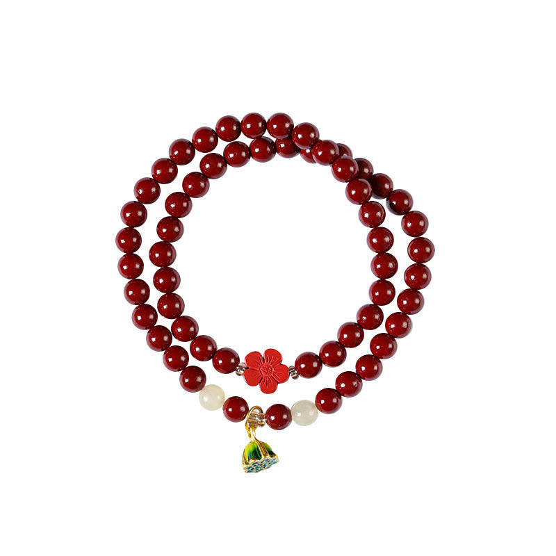 Mythstone Cinnabar Lotus Charm Double Wrap Blessing Bracelet