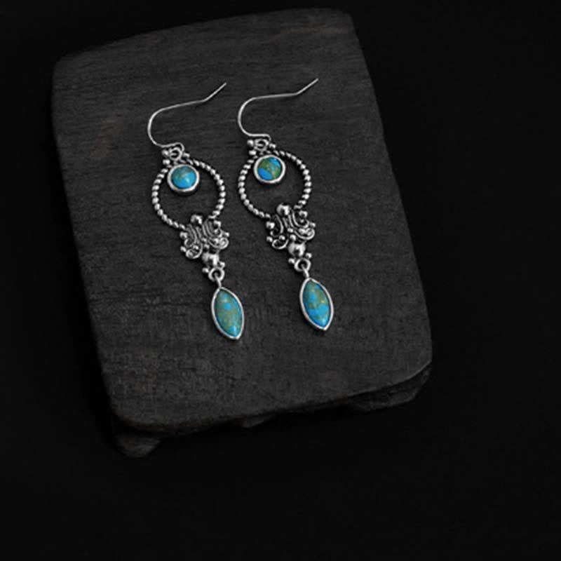 Mythstone 925 Sterling Silver Vintage Turquoise Waterdrop Pattern Balance Drop Dangle Earrings