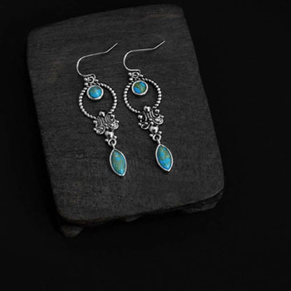 Mythstone 925 Sterling Silver Vintage Turquoise Waterdrop Pattern Balance Drop Dangle Earrings